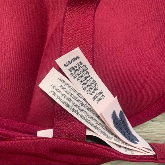 Victoria Secret 2 Satin Bombshell Plunge Bras Rhinestone Logo Strap - Picture 10 of 15